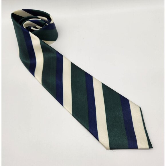 DINO CARAVIN Tie Necktie Blue‎ Green White Striped Polyester EUC - Picture 3 of 6